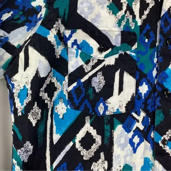 Wrangler mens 16.5 Large cowboy cut blue black Aztec print long tail vintage yel - Picture 6 of 9